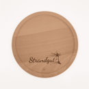 Round wooden chopping board with lighthouse motif and ‘Strandgut’ engraving